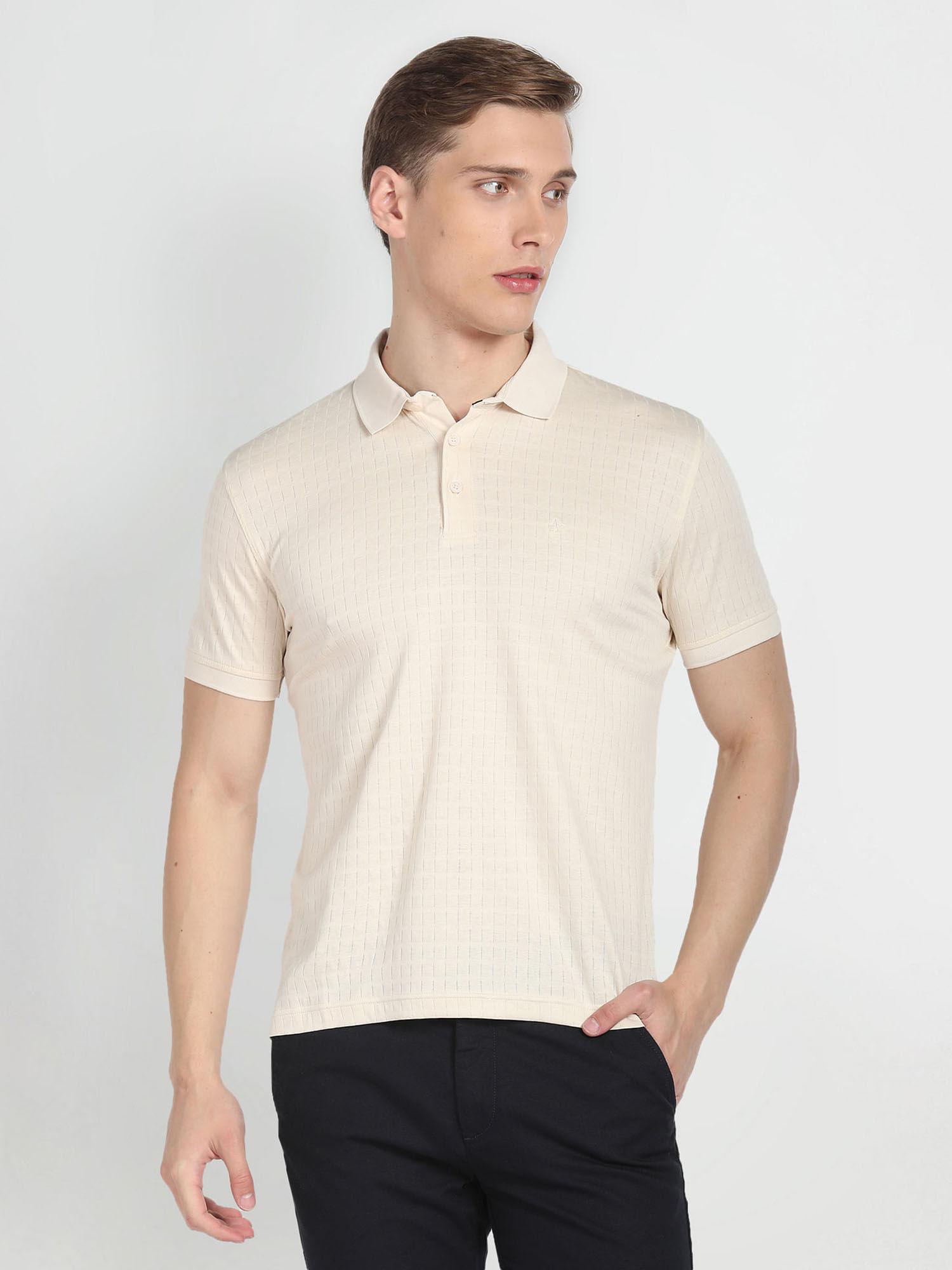 beige mercerised cotton polo t-shirt