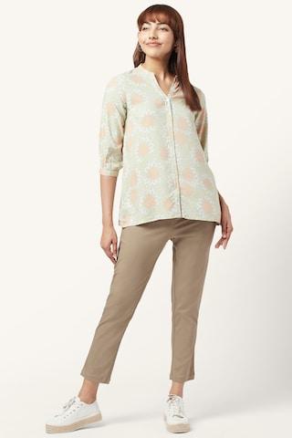 beige-printed-casual-3/4th-sleeves-band-collar-women-regular-fit-tunic