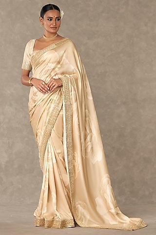 beige raw silk digital printed saree set