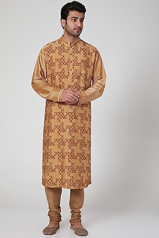 beige resham embroidered kurta set