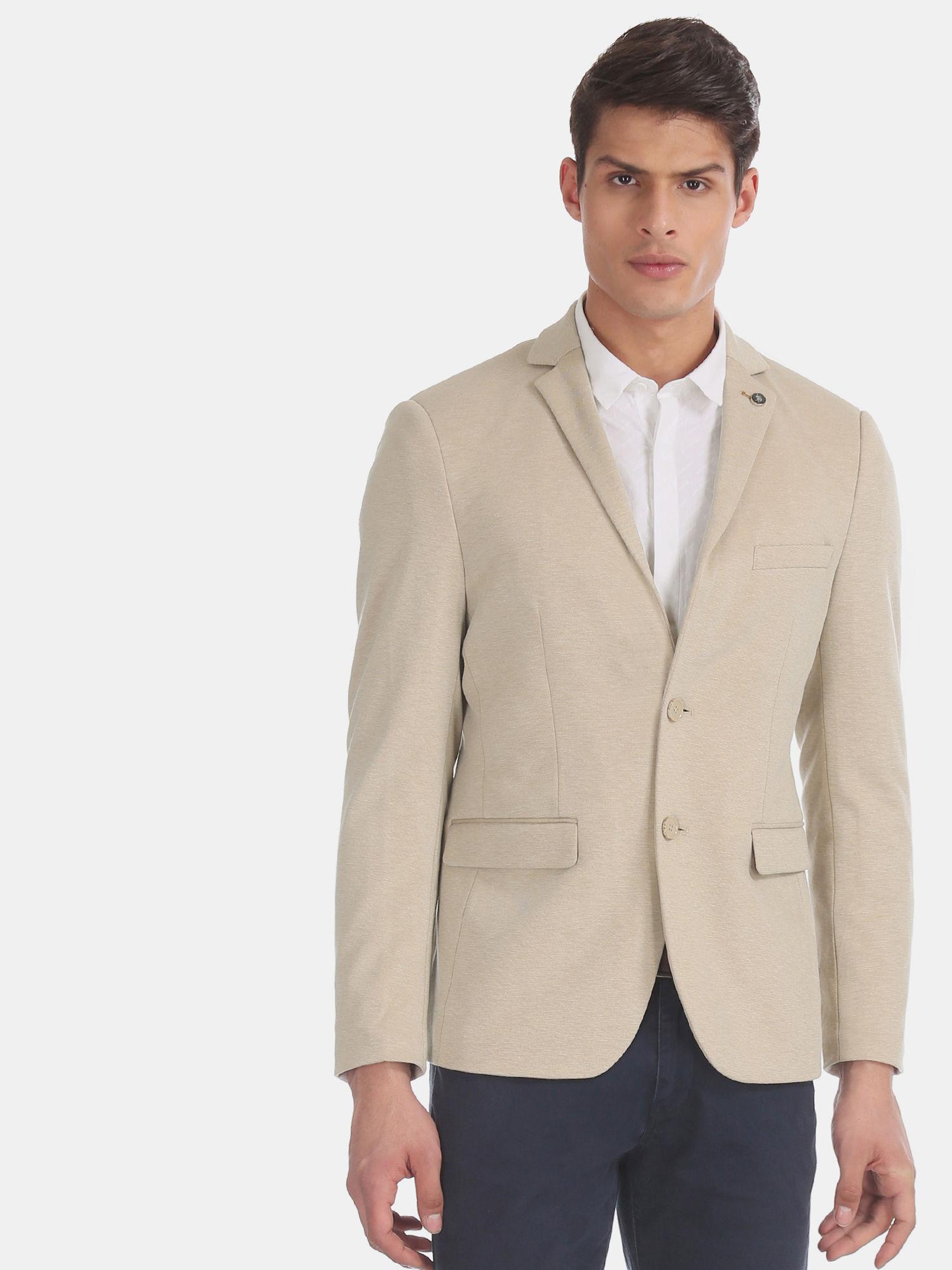 beige self design formal blazer
