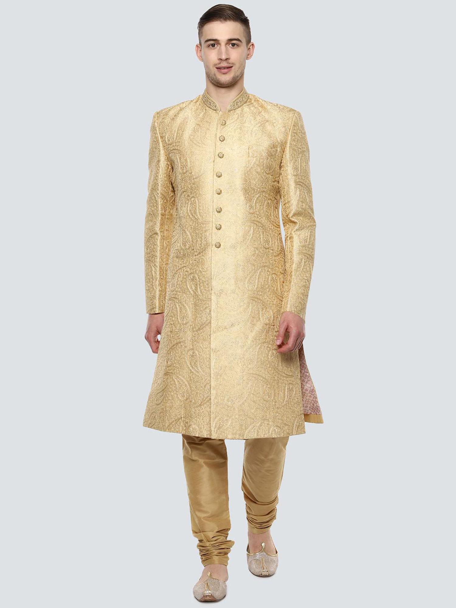 beige self designed kurta with salwar (set of 2)