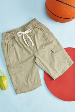 beige solid knee length mid rise casual boys regular fit shorts