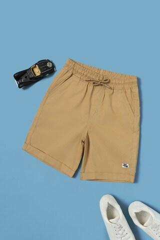 beige solid knee length mid rise casual boys regular fit shorts