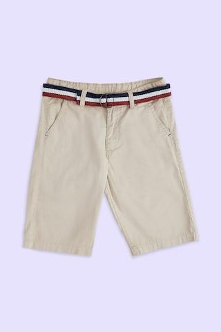 beige solid mid rise casual boys regular fit shorts