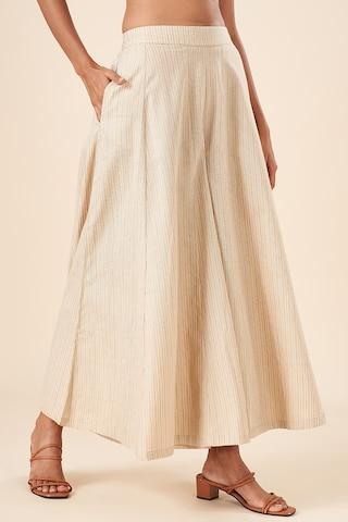 beige stripe full length  casual women flared fit  palazzo
