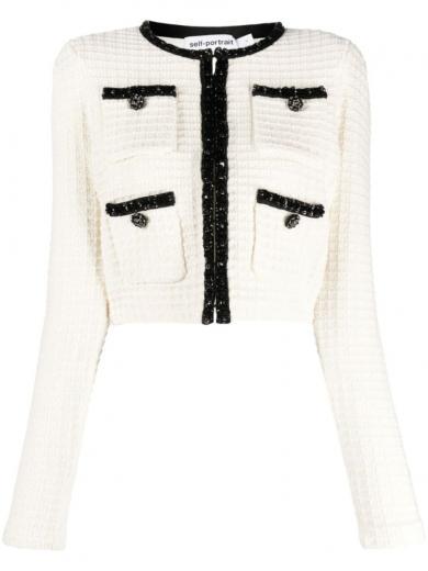 beige structured knit cropped cardigan