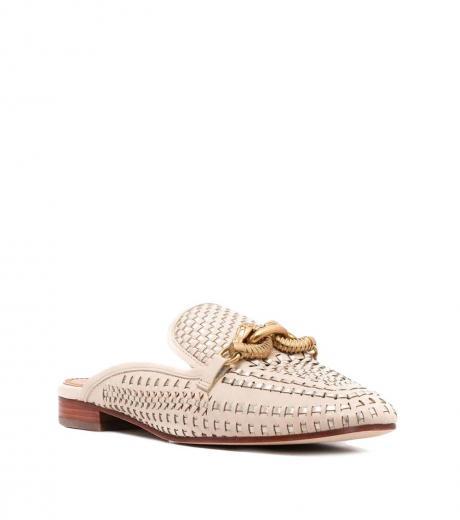beige woven leather mules