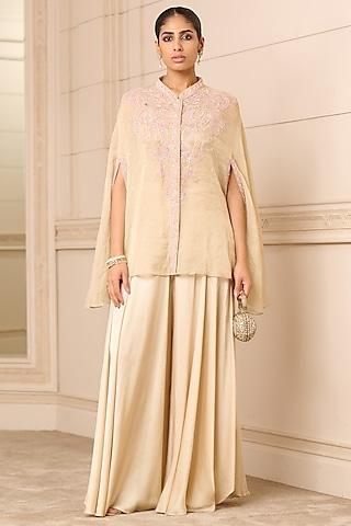 beige zari tissue embroidered cape set