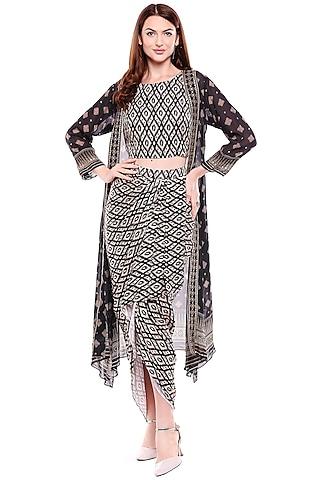 beige & black printed dhoti skirt set