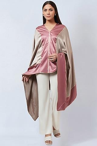 beige & blush pink satin asymmetric tunic
