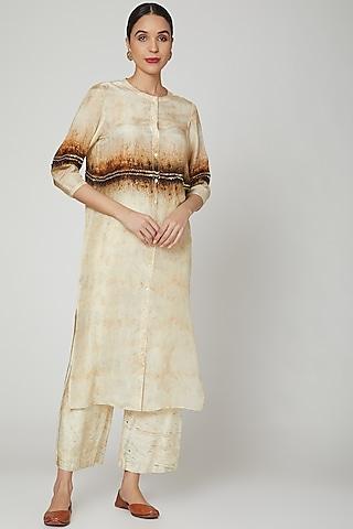 beige & brown printed tunic with pants