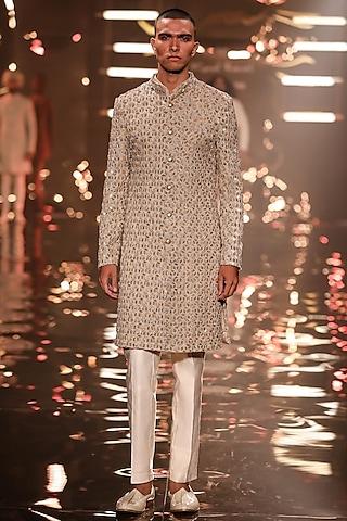 beige & gold suiting embroidered sherwani