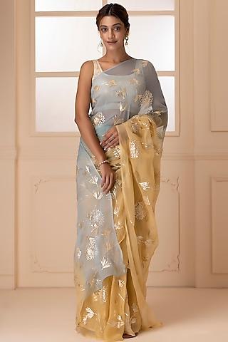 beige & grey chiffon gota embellished saree set