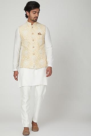 beige & off white kurta set for boys