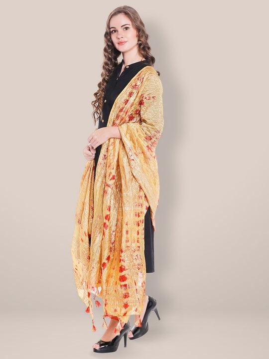 beige & red printed silk dupatta