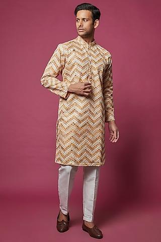 beige & tangerine georgette printed kurta set