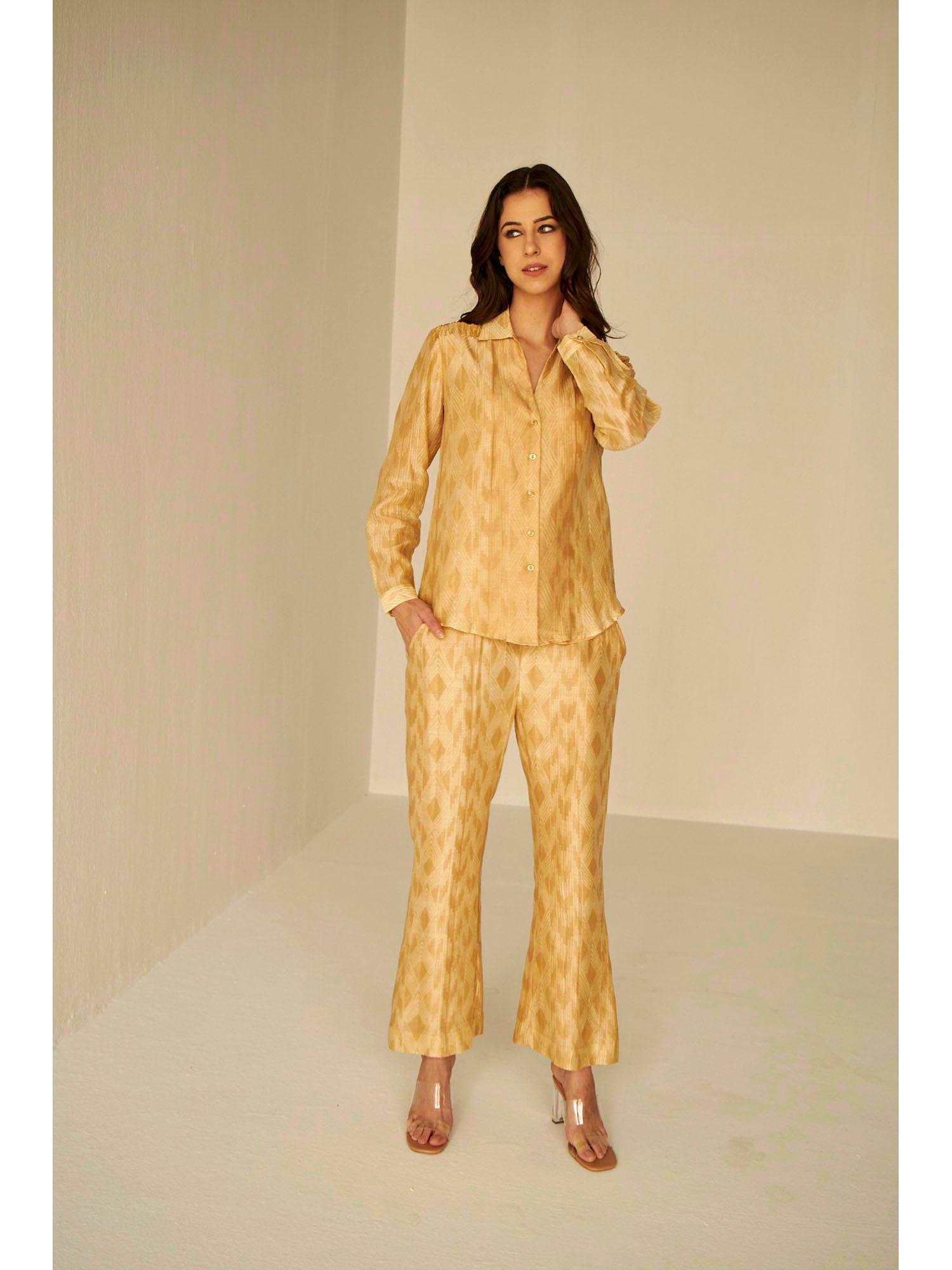 beige- bliss shibori shirt and pants set (set of 2)