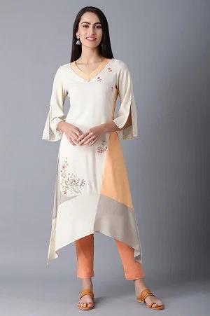 beige a-line dipped kurta