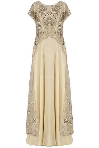 beige anarkali gown with embroidered high-low jacket