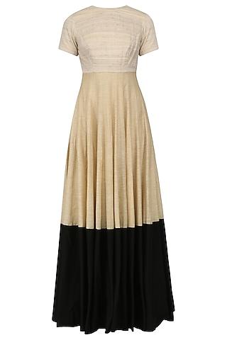 beige and black floor length anarkali set