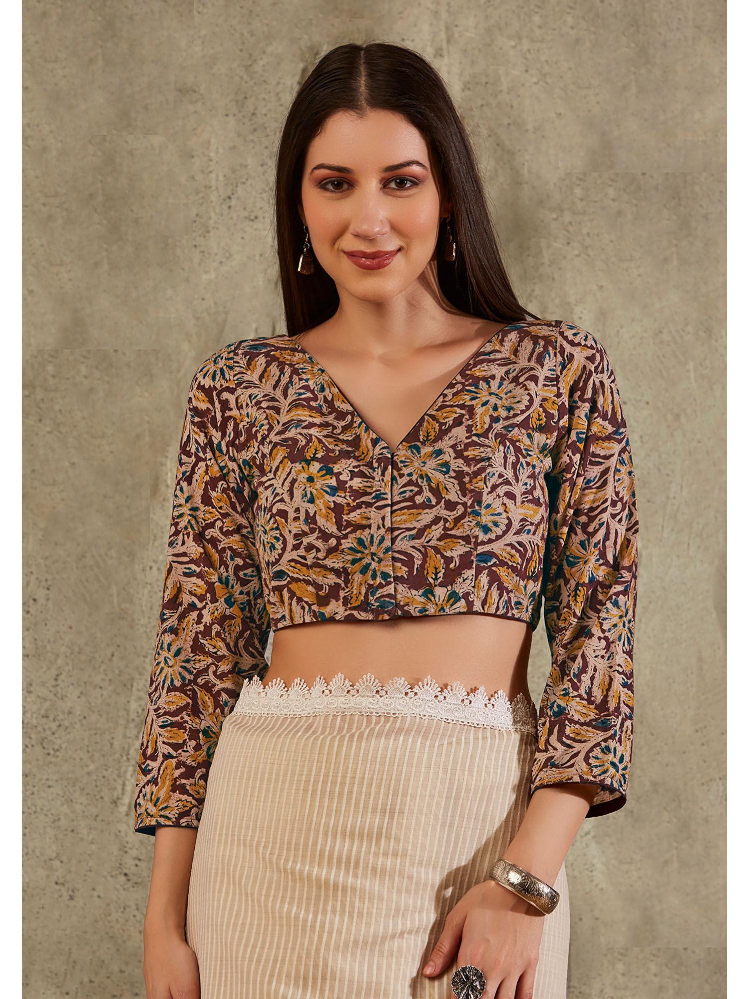 beige and maroon cotton kalamkari blouse