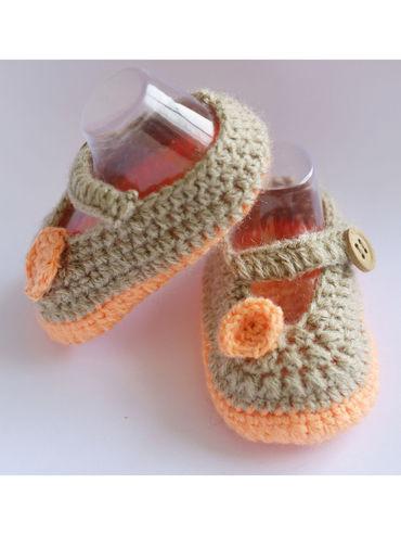 beige and orange handmade woolen booties