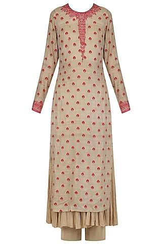 beige and pink kurta with chanderi palazzo set