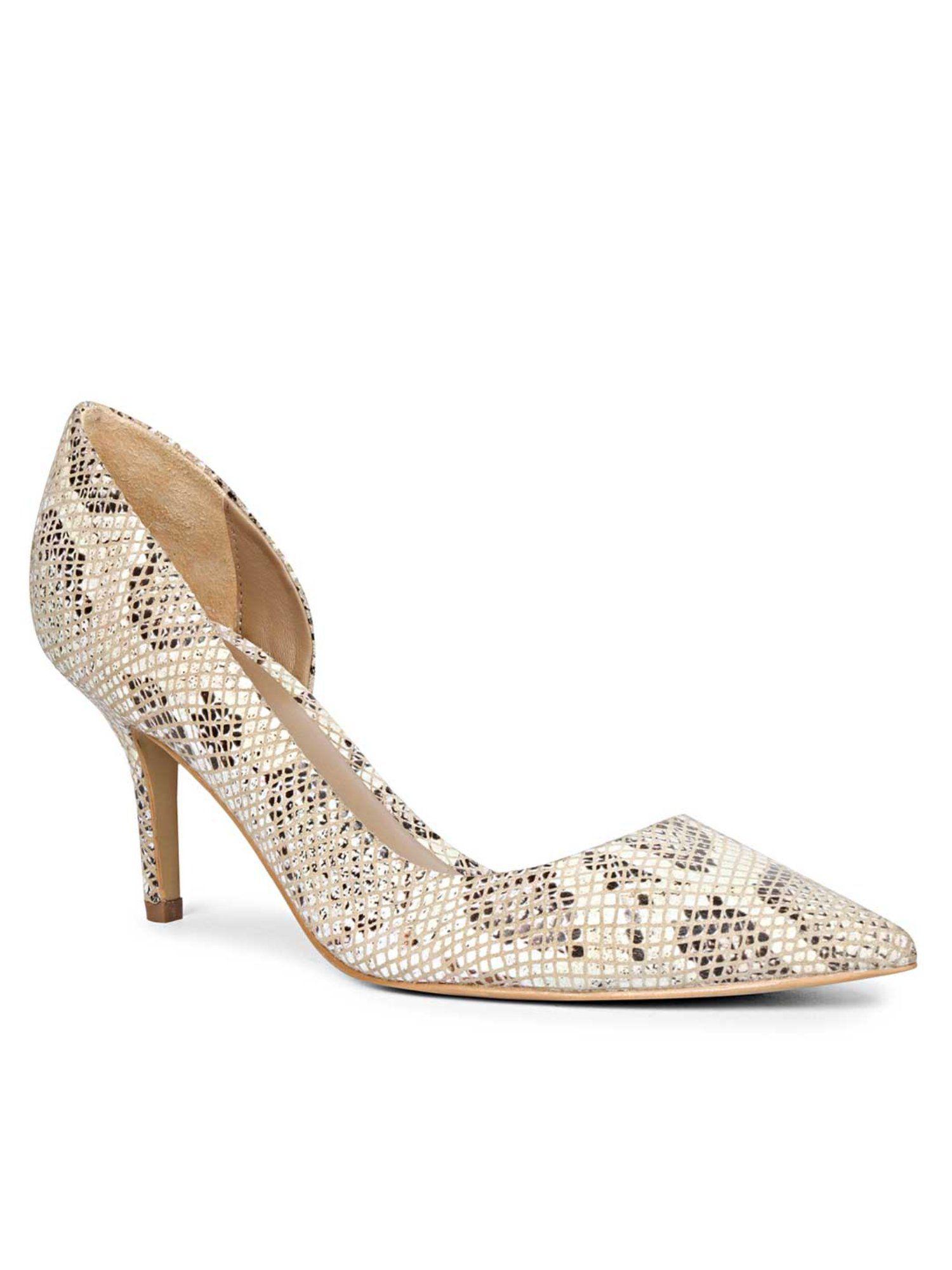 beige animal print leather pumps