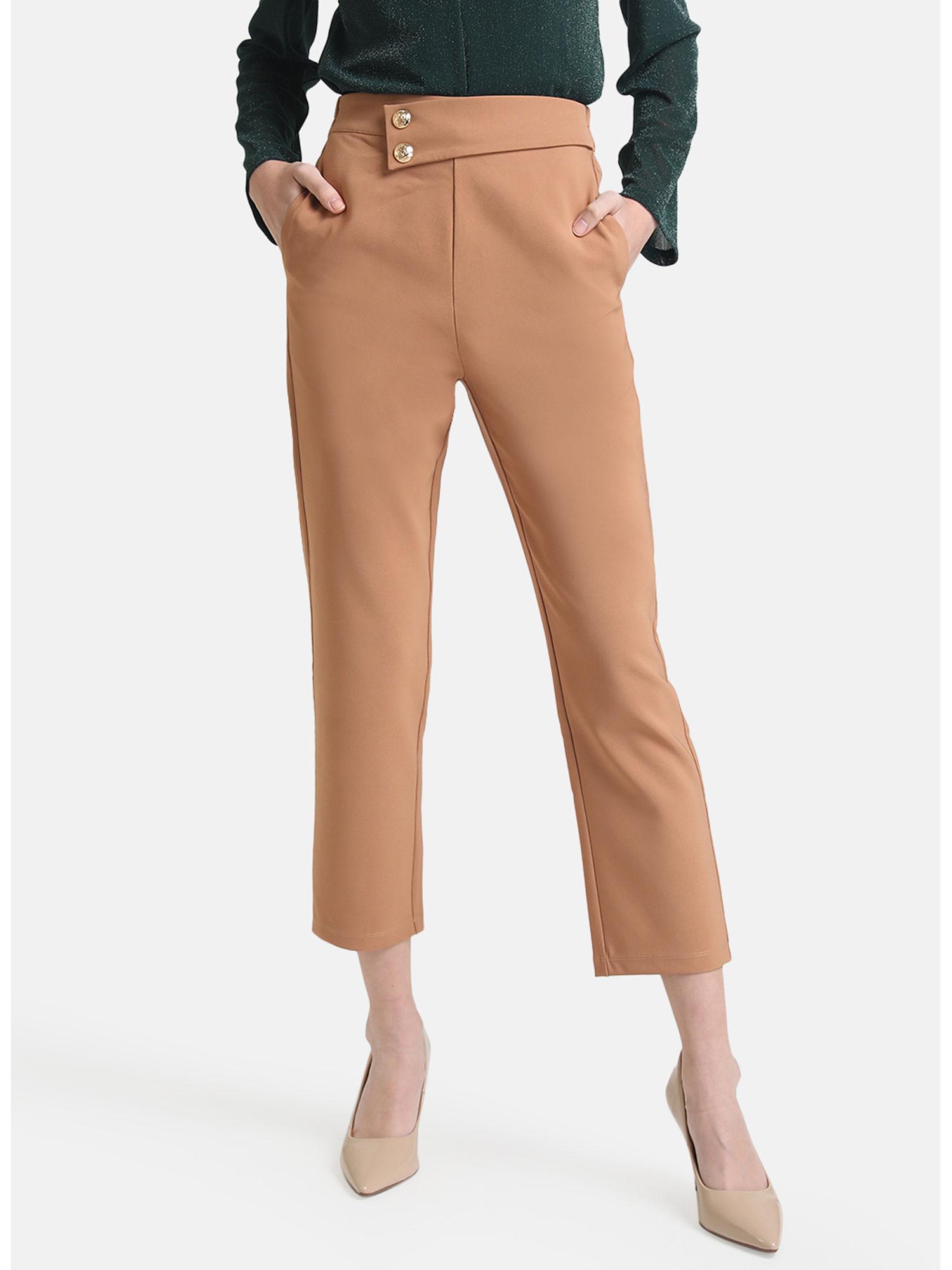 beige asymmetric waistband trouser