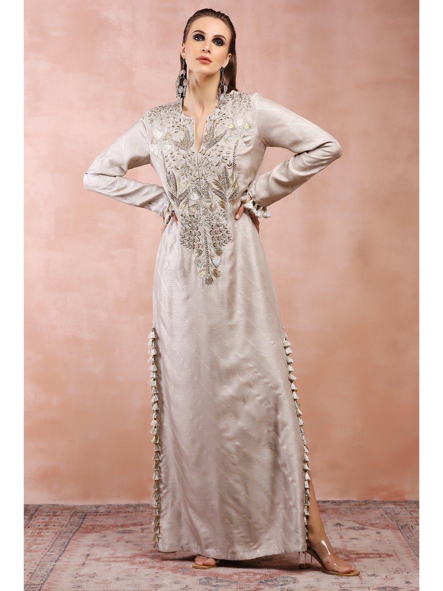 beige bagh embroidered maxi dress