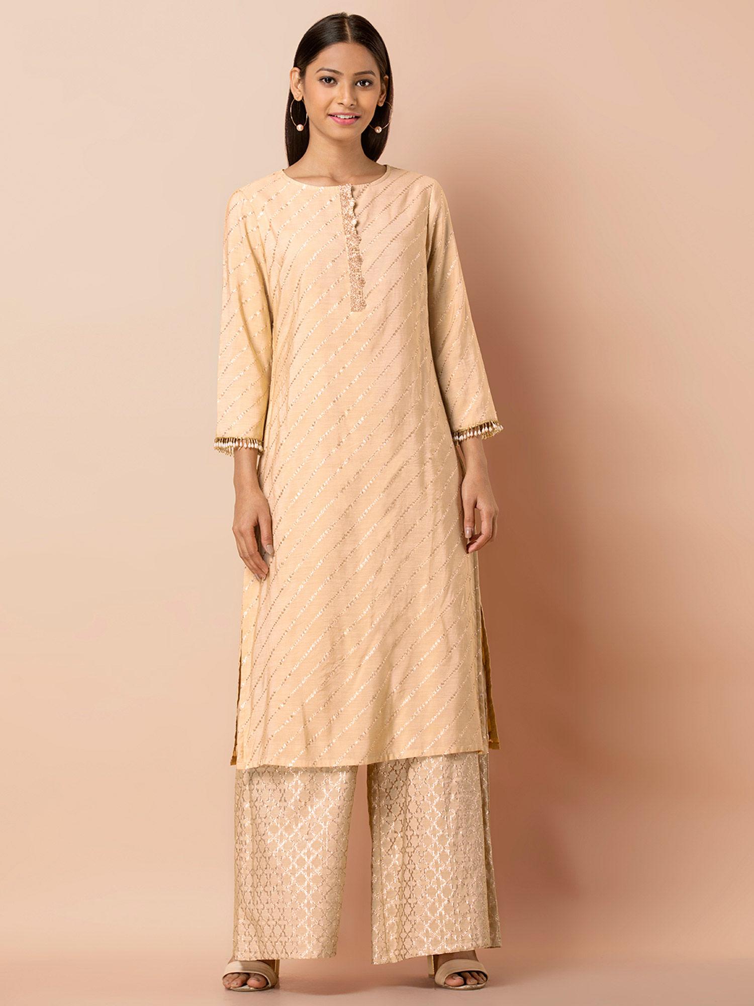 beige banarasi chanderi straight tunic