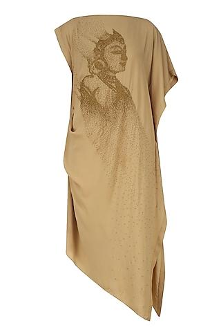 beige beadwork asymmetric kaftan