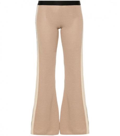 beige beige logo tape knitted trousers