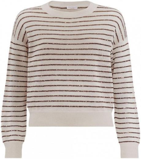beige beige striped cotton sweater