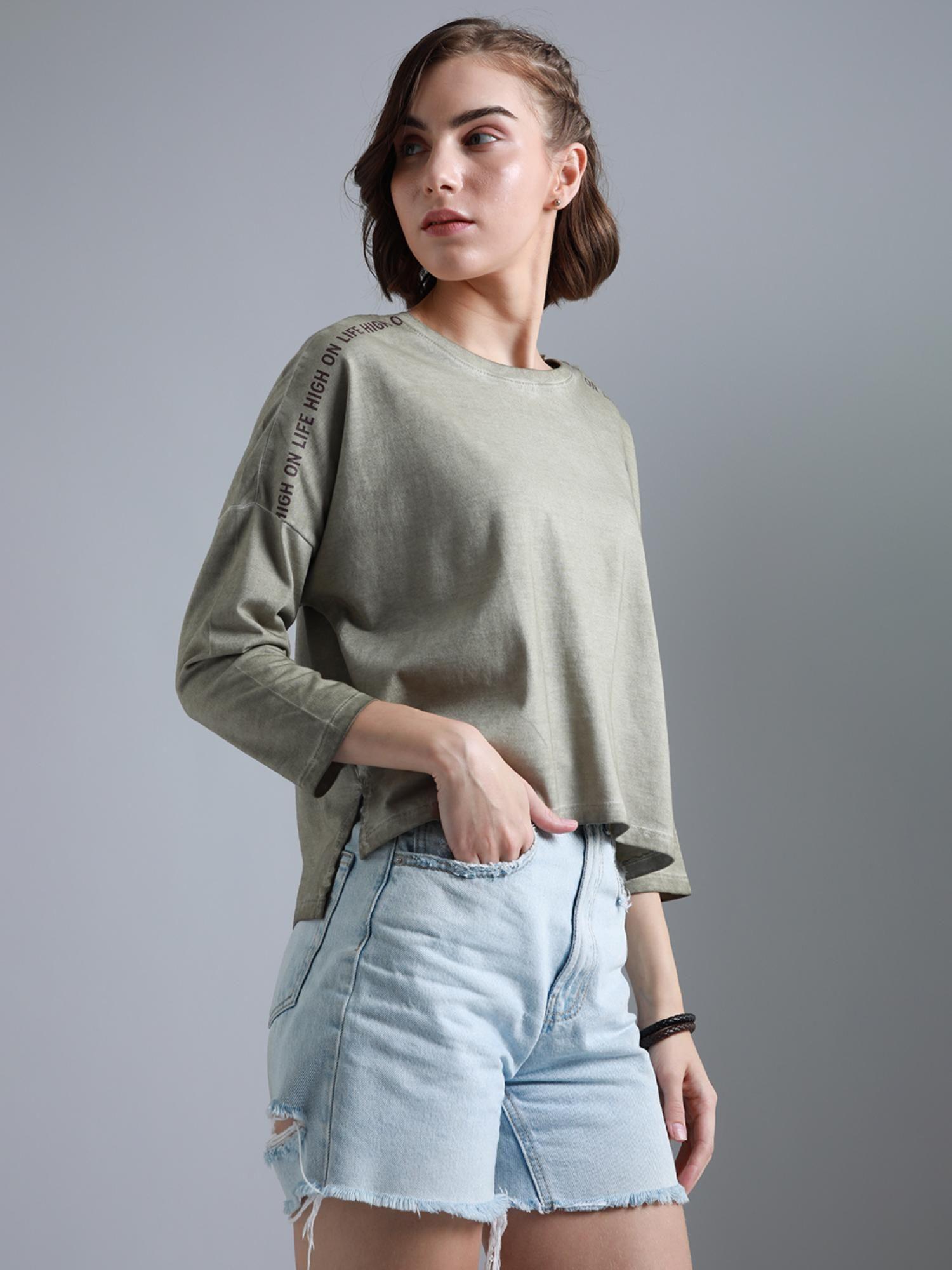 beige boxy fit women t-shirt