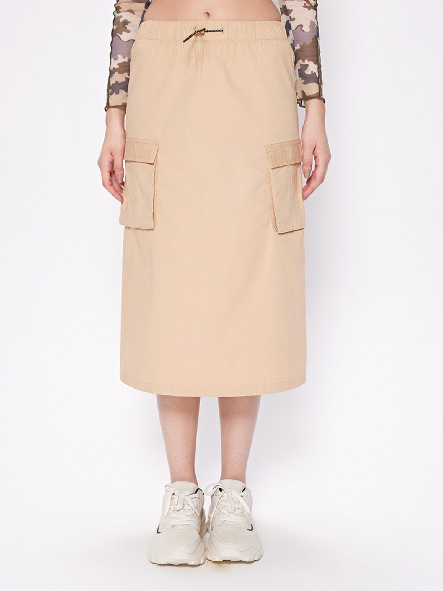 beige cargo midi skirt