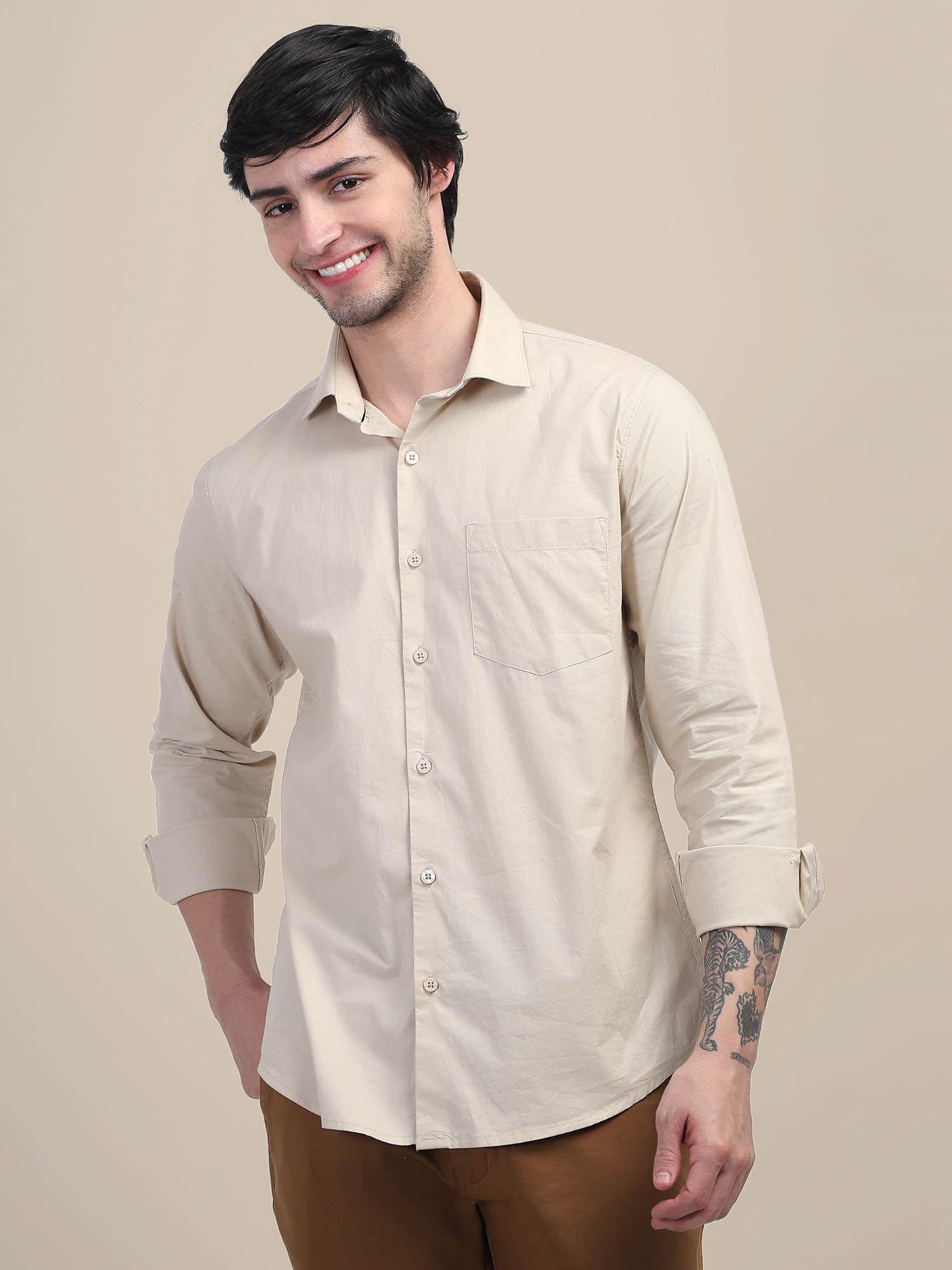 beige casual shirt for men with regular fit and solid design