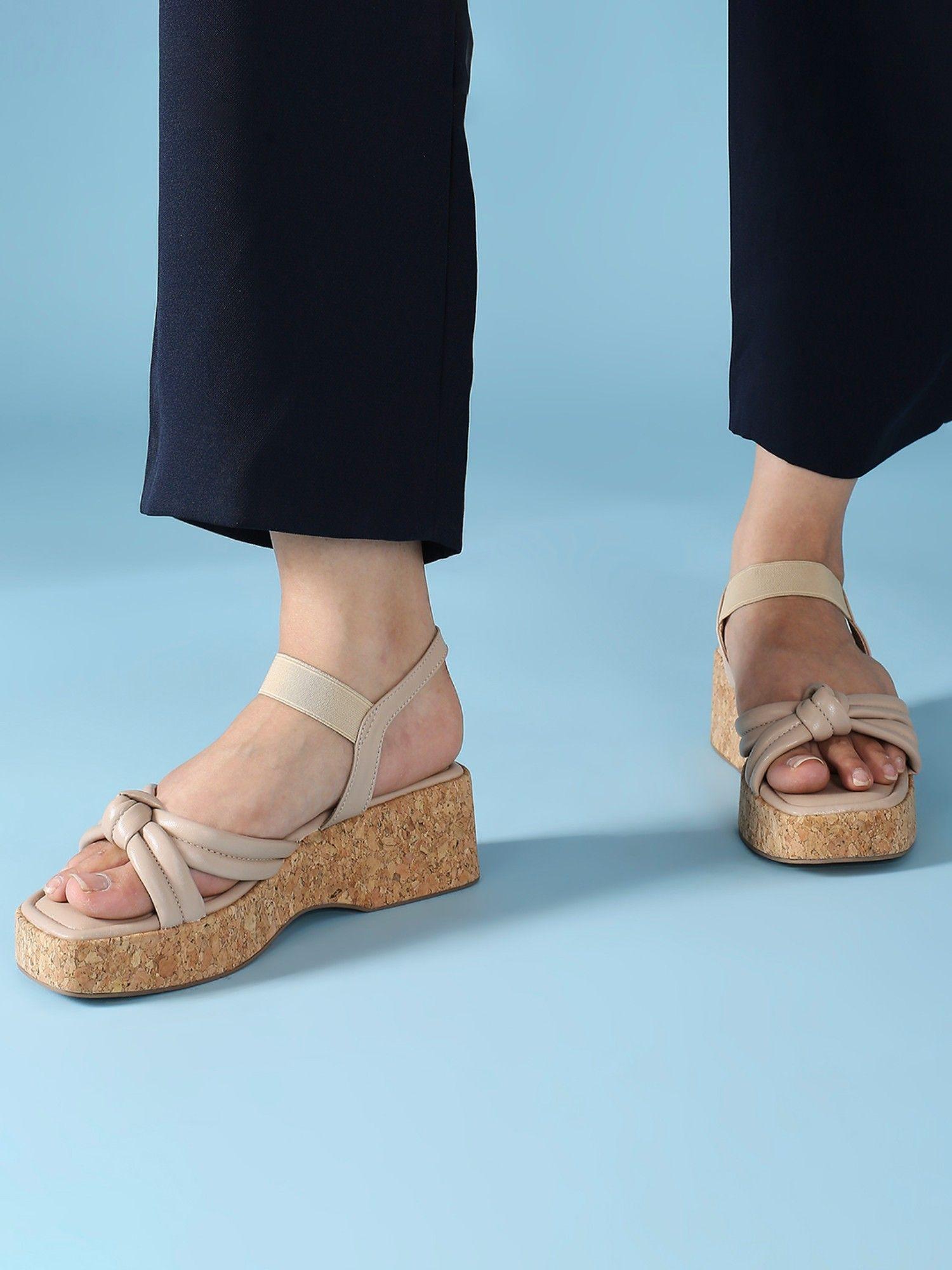 beige casual square toe platform sandals