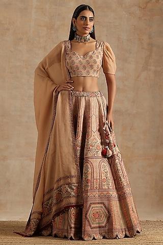 beige chanderi digital printed kalidar lehenga set