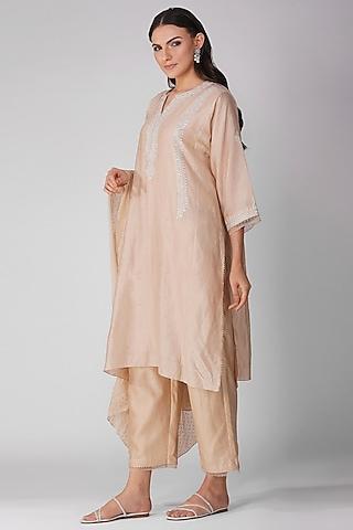 beige chanderi embroidered kurta set