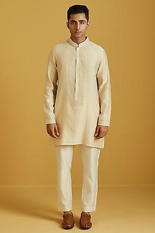 beige chanderi embroidered kurta set