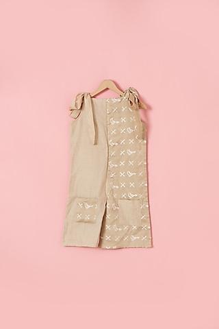 beige chanderi machine embroidered tie-up jumpsuit for girls