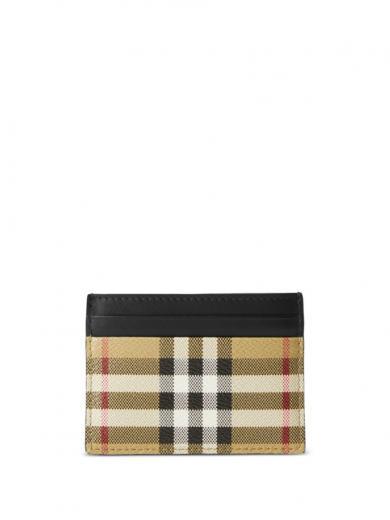 beige check motif card case