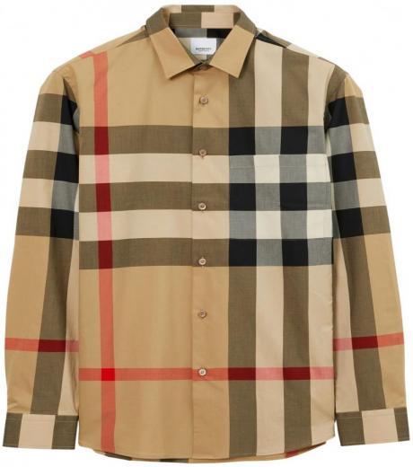 beige check motif shirt