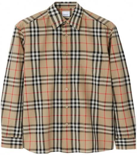 beige check motif shirt