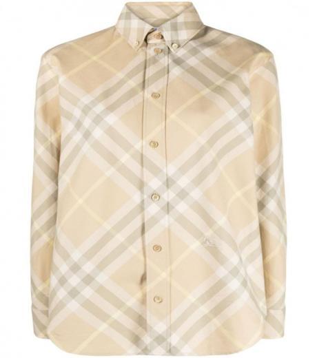 beige check motif shirt