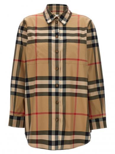 beige check print shirt