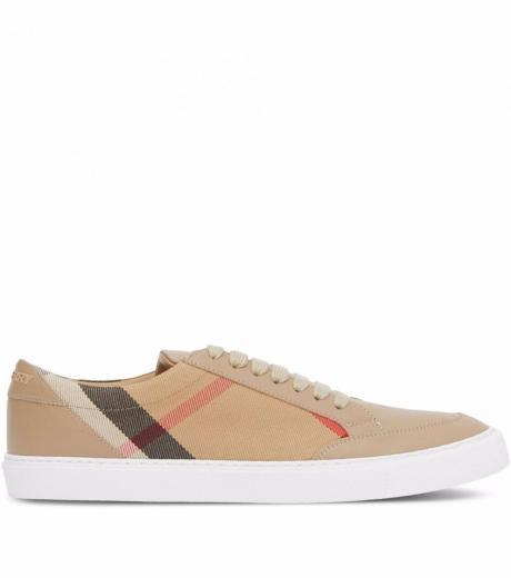 beige check sneakers