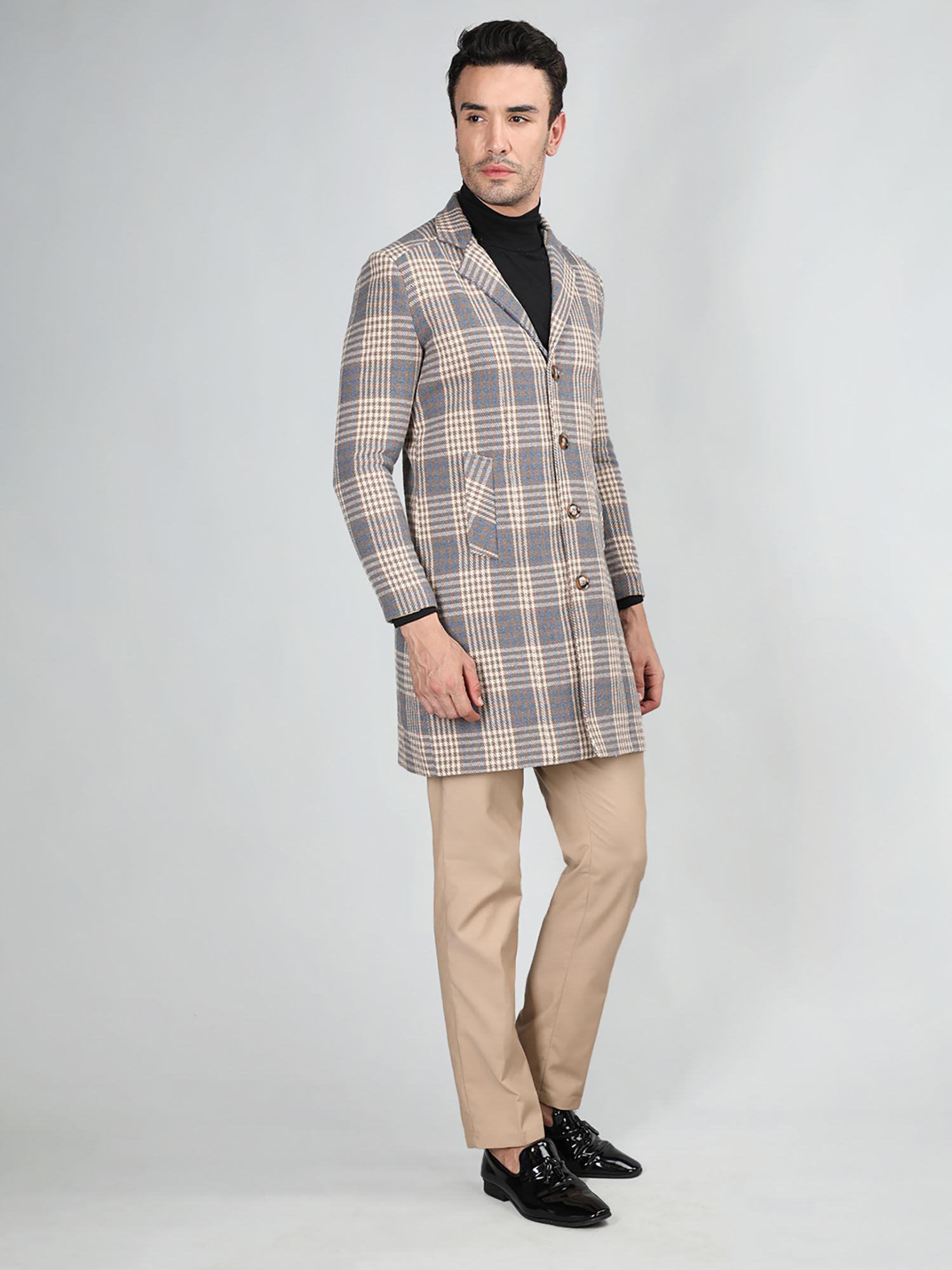 beige checked notched lapel coats